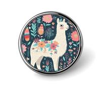 Cute Llama Floral Lapel Pins Metal Pin Badge Personalized Pinback Button Badges Classic Round Badge Recognition Enamel Lapel Pin for Jackets, Backpacks, Bags
