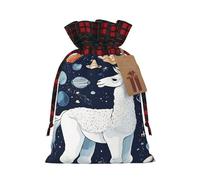 Cute Llama Floral -Print Burlap Drawstring Bags Plaid Design, Eco-Friendly Party Favors Packaging For Christmas Birthday.