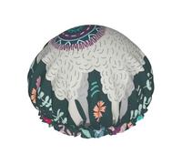 Cute Llama Floral Print Soft Lined Shower Cap, Double Layer Washable Wide Elastic Band Hair Shower Cap For Bath