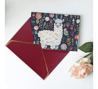 Cute Llama Floral Printed Blank Greeting Card-Christmas Card,Thank You Cards,Party Invitation Card Festival Greeting Cards & All Occasion Dark Red
