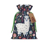 Cute Llama Floral Printed Christmas Drawstring Gift Bags-Xmas Wrapping Bags,Candy Bag,For Holiday Party Decorations,Wedding Party Supplies S Green Christmas Ribbon