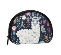 Cute Llama Floral Printed Mini Coin Pouch, Shell Shape Zip Around Wallet, Small Zipper Pouch for Cash, Cards, Keys, Lipstick, Storage Pouch, Travel Organizer