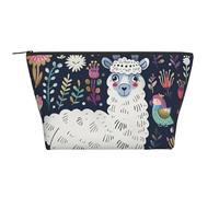 Cute Llama Floral Printed Travel Makeup Bag Trapeze Cosmetic Bag Makeup Case Toiletry Bag Organiser for Women