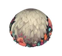 Cute Llama Floral Shower Cap for Women Double Layers Thick Hair Caps Reusable Waterproof Bath Caps with Elastic Band Hair Hat Washable Shower Hat for Men Women Spa Salon