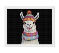 Cute Llama in Winter Funny Diamond Art Kits for Adults Round Full Drill Picture Home Wall Decor