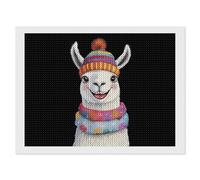 Cute Llama in Winter Funny Diamond Art Kits for Adults Round Full Drill Picture Home Wall Decor