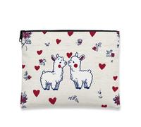 Cute Llama Makeup Bag, Adorable Kissed Alpacas Travel Bag for Women, Portable Canvas Zipper Organizer, Perfect Choice for Festival and Spring Season, beige, 7x9 Inch, Llama