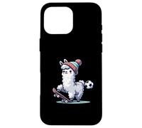 Cute Llama On Skateboard With Soccer Ball Beanie Case for iPhone 16 Pro Max