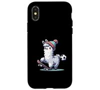Cute Llama On Skateboard With Soccer Ball Beanie Case for iPhone X/XS