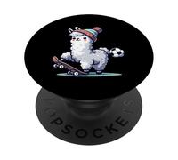 Cute Llama On Skateboard With Soccer Ball Beanie PopSockets Adhesive PopGrip