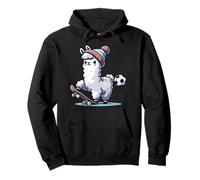 Cute Llama On Skateboard With Soccer Ball Beanie Pullover Hoodie