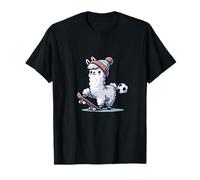 Cute Llama On Skateboard with Soccer Ball Beanie T-Shirt