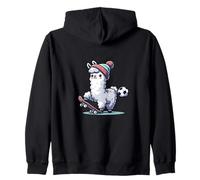 Cute Llama On Skateboard With Soccer Ball Beanie Zip Hoodie