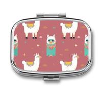 Cute Llama Pattern Pill Box 2 Compartments Portable Travel Pill Case Mini Medicine Organizer for Pocket Purse Metal Waterproof Medicine Container Holder Vitamin Fish Oil