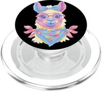 Cute Llama Portrait Animal Lover Graphic Pink Glasses Blue PopSockets PopGrip for MagSafe