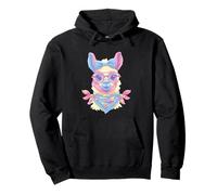 Cute Llama Portrait Animal Lover Graphic Pink Glasses Blue Pullover Hoodie
