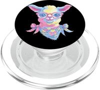 Cute Llama Portrait Animal Lover Graphic Pink Glasses Floral PopSockets PopGrip for MagSafe