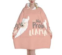 Cute Llama Print Blanket Hoodie Oversized Wearable Hooded Blanket Warm Throw Blanket Sweatshirt For Women Men Teens 320g Flannel