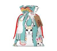 Cute Llama Print Christmas Burlap Drawstring Gift Bags Reusable Gift Bags, Holiday Packaging With Rustic Charm