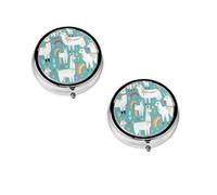 Cute Llama Print pilldispenser, Round Organizer, 3 Compartment Small Case for Purse & Pocket, Portable Medicine Box for Travel