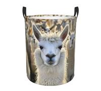 Cute Llama Print Washable Foldable Round Laundry Hamper Storage Basket for Bathroom Living Room