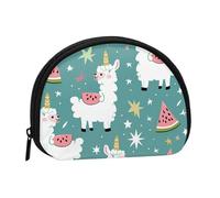 Cute Llama Printed Mini Coin Pouch, Shell Shape Zip Around Wallet, Small Zipper Pouch for Cash, Cards, Keys, Lipstick, Storage Pouch, Travel Organizer