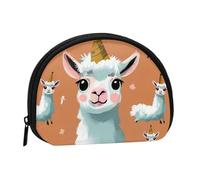 Cute Llama Printed Mini Shell-Shaped Coin Purse Zipper Pouch Change Holder Wallet For Men Women