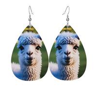 Cute Llama Printed Teardrop Leather Earrings, Fashion Water Drop Dangle Accessory for Holiday Party