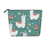 Cute Llama Printed Travel Makeup Bag Imitation Linen Cosmetic Bags Waterproof Cosmetic Case Organizer for Women