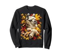 Cute Llama with Autumn Leaves Farm Animal Fall Season Vibes Sweatshirt