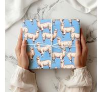 Cute Llama Wrapping Paper - Pink Lilac Alpaca Gift Wrap Sheet for Birthday, Baby Shower or Kids Presents - Farm Animal Theme - W76 (Cornblue, Small Sheet - 30 x 40cm/ 11.8" x 15.7" inches)