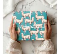 Cute Llama Wrapping Paper - Pink Lilac Alpaca Gift Wrap Sheet for Birthday, Baby Shower or Kids Presents - Farm Animal Theme - W76 (Teal, Small Sheet - 30 x 40cm/ 11.8" x 15.7" inches)