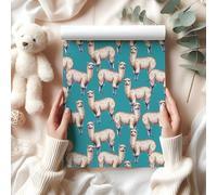 Cute Llama Wrapping Paper - Pink Lilac Alpaca Gift Wrap Sheet for Birthday, Baby Shower or Kids Presents - Farm Animal Theme - W76 (Teal, Large Sheet - 58 x 85cm / 22.8" x 33.4" inches)