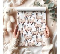 Cute Llama Wrapping Paper - Pink Lilac Alpaca Gift Wrap Sheet for Birthday, Baby Shower or Kids Presents - Farm Animal Theme - W76 (White, Medium Sheet - 42 x 58cm / 15.7" x 22.8" inches)