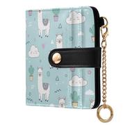 Cute Llamas Blue Pattern Small Women Wallet Bifold PU Leather RFID Blocking Compact Card Holder with Coin Pocket Zipper Purse for Girls Ladies Women