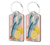Cute Lobster Lemon Slices Luggage Tag for Suitcase 2 Pack Leather Luggage Tag with Privacy Flap Name Id Label and Metal Loop for Women Men Travel