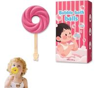 Cute Lollipop Bath Bomb, Bubble Blowing Fizzy Bath Salt Ball with Bubble Wand, CLollipop Shape Body Cleansing | Foam Bath Bombs, for Fun Baths Time (Pink)