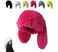 Cute Long Bunny Ear Plush Hat,Fluffy Fuzzy Bunny Cap,Winter Warm Plush Rabbit Beanies for Indoor Outdoor Festival Party (Rose)