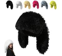 Cute Long Bunny Ear Plush Hat,Fluffy Fuzzy Bunny Cap,Winter Warm Plush Rabbit Beanies for Indoor Outdoor Festival Party (Black)