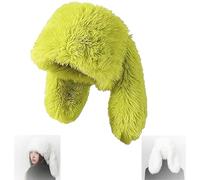 Cute Long Bunny Ear Plush Hat, Long Bunny Ears Beanie, Soft Cozy Warm Fluffy Fur Rabbit Hat with Ears for Indoor Outdoor Festival Party (Green)