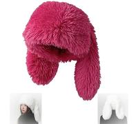 Cute Long Bunny Ear Plush Hat, Long Bunny Ears Beanie, Soft Cozy Warm Fluffy Fur Rabbit Hat with Ears for Indoor Outdoor Festival Party (Red)