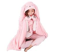 Cute Long-Eared Rabbit Girl Shawl Bedroom Reading Coral Velvet Blanket Winter Warm Cape Cloak