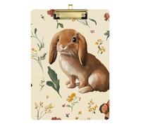 Cute Lopeared Rabbit Beige Acrylic clipboard Hardware Standard Letter A4 Size Standard Hole for Legal Women Basketball Coaches Gold 12x9in Tabla para escribir