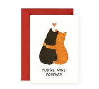 Cute Love Card - Forever Yours Cat - Anniversary or Valentines Day Greetigs for Couple Partner Babe Boyfriend Girlfriend Wife Husband Fiance Engaged Newly Wed Him Her - Comes with Sweet Stickers
