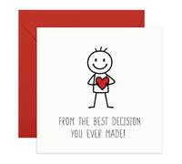 Cute Love Greeting Card - Stick Figure with Heart - Anniversarries or Valentines Day Ideas for Him, Her, Men, Women, Spouse, Boyfriend, Girlfriend, Fiance, Wife, Husband - Comes with Sweet Stickers