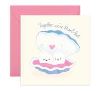 Cute Love Greeting Card - 'Together We're Pearlfect' - Sweet Message for Him, Her, Wife, Husband, Boyfriend, Girlfriend, Couples - Precious Pearl - Comes with Fun Stickers