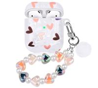 Cute Love Heart Case for Airpod with Pearl Lanyard Girly Cover Compatible with AirPods 2nd 1st Generation Shell for Women