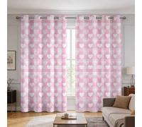 Cute Love Heart Curtains Blackout, 90x108 Inch 2 Panels - Pink White Heart Check Pattern Black Out Curtains, Home Decor, 108 Drop Eyelet Window Drapes for Bedroom, Living Room A&BM208