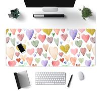 Cute Love Heart Flower Keyboard Desk Mat Aesthetic Big Red Heart XL Large Extended Mouse Pad for Women Office Desk Decor Desk Pad with Stitched Edges 31.5x11.8 in, Computer Laptop Gaming Mousepad