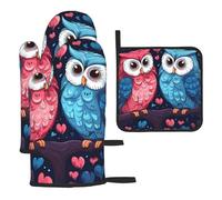 Cute Love Heart Owl Bird Printed Oven Mitts And Pot Holders Sets Oven Mitts Heat Resistant Oven Gloves For Cooking Baking Kitchen BBQ